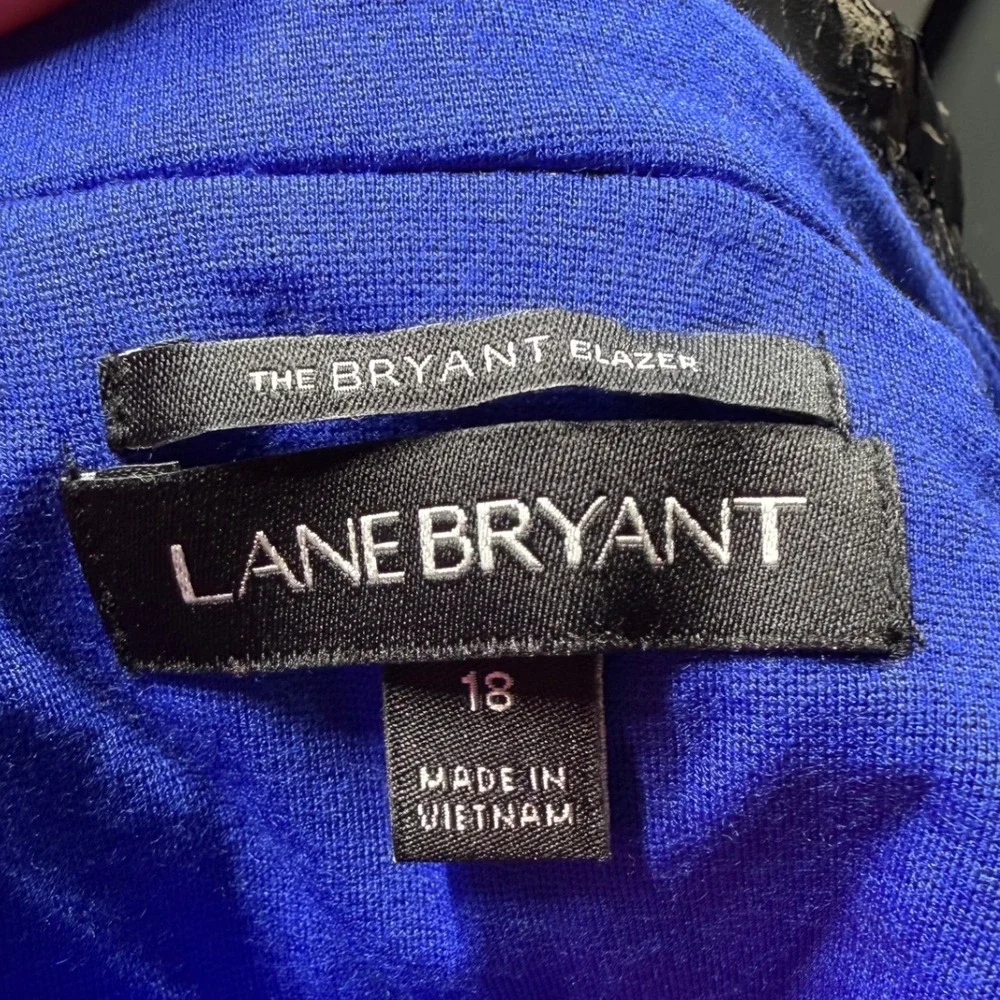 Lane Bryant Blue Bryant Blazer 18 Silver Button‎ Faux Leather Trim AS IS Repair